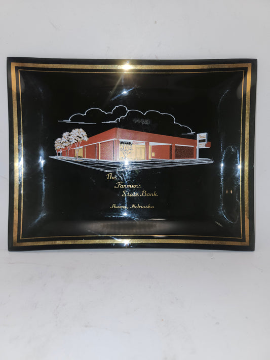 *MCM* Farmer's State Bank Glass Trinket tray / Ashtray