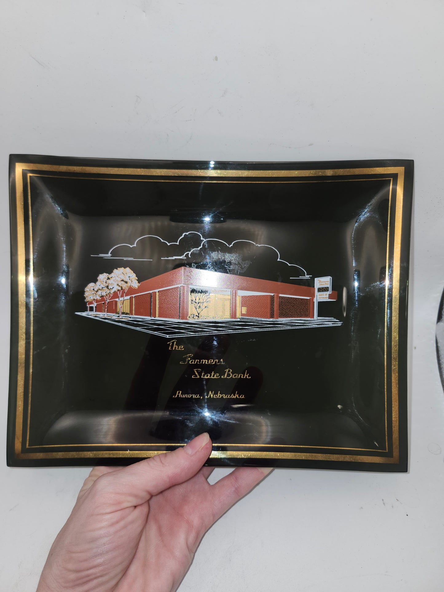 *MCM* Farmer's State Bank Glass Trinket tray / Ashtray