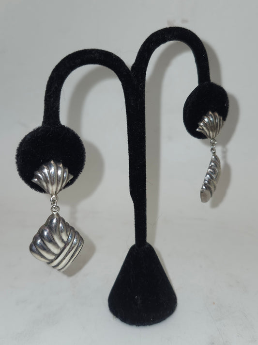 -925- Sterling Braided Puffy Dangle Earrings