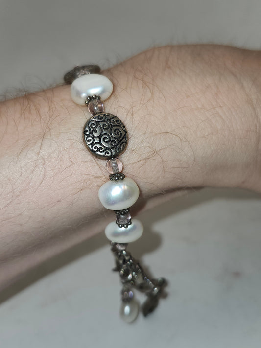 Silverplated Fresh Water Pearl Bracelet with Charms