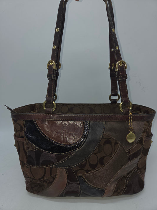 -Coach- RARE Y2K "Mosaic Signature CC Patchwork" Shoulder Tote Bag