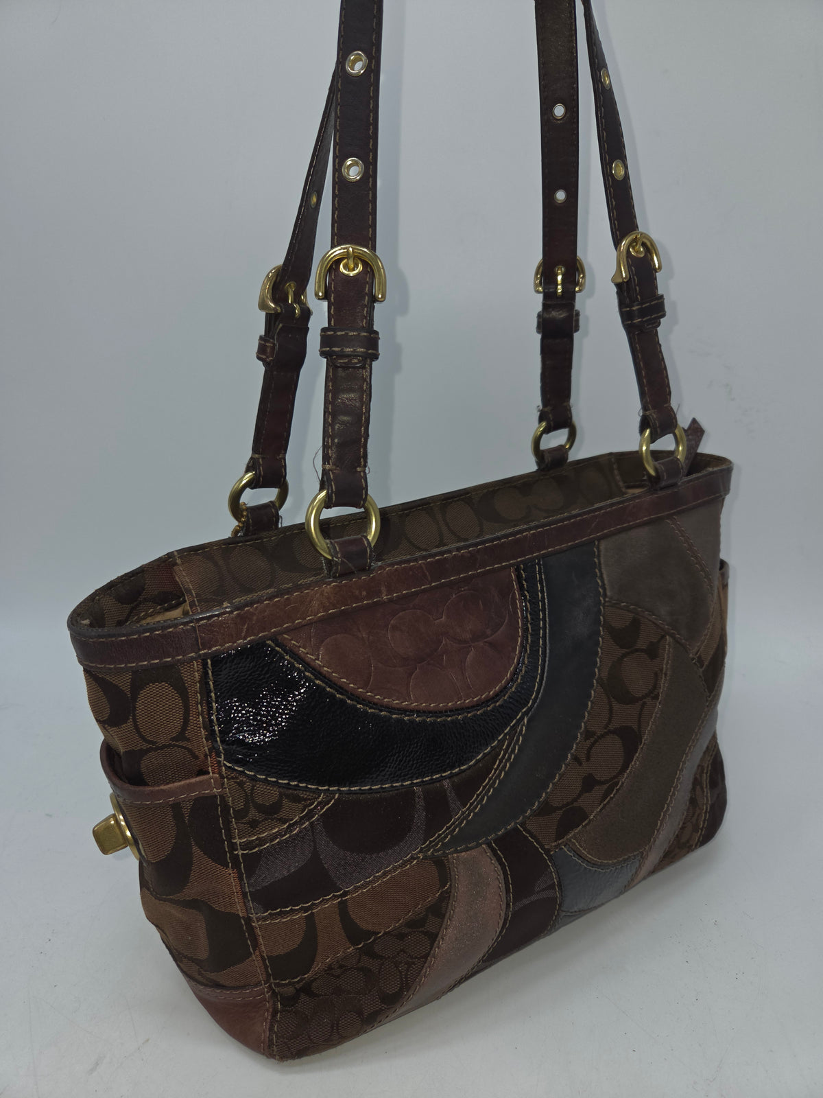 -Coach- RARE Y2K "Mosaic Signature CC Patchwork" Shoulder Tote Bag