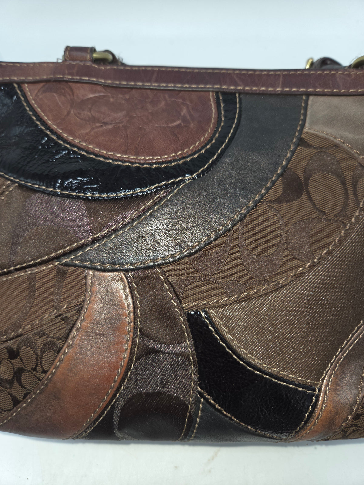 -Coach- RARE Y2K "Mosaic Signature CC Patchwork" Shoulder Tote Bag