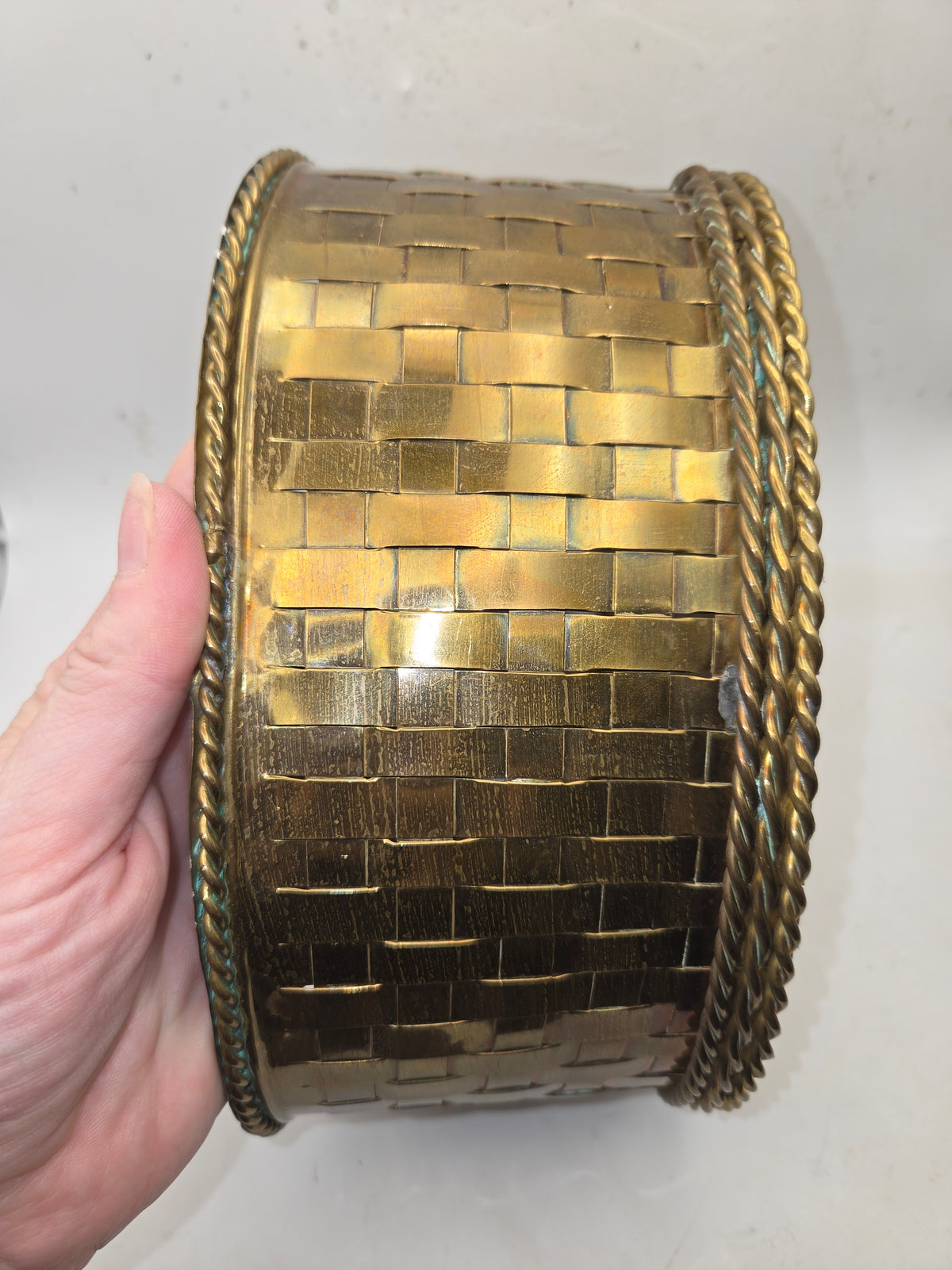 -Vintage- Brass Rustic Vintage Woven Oval Basket