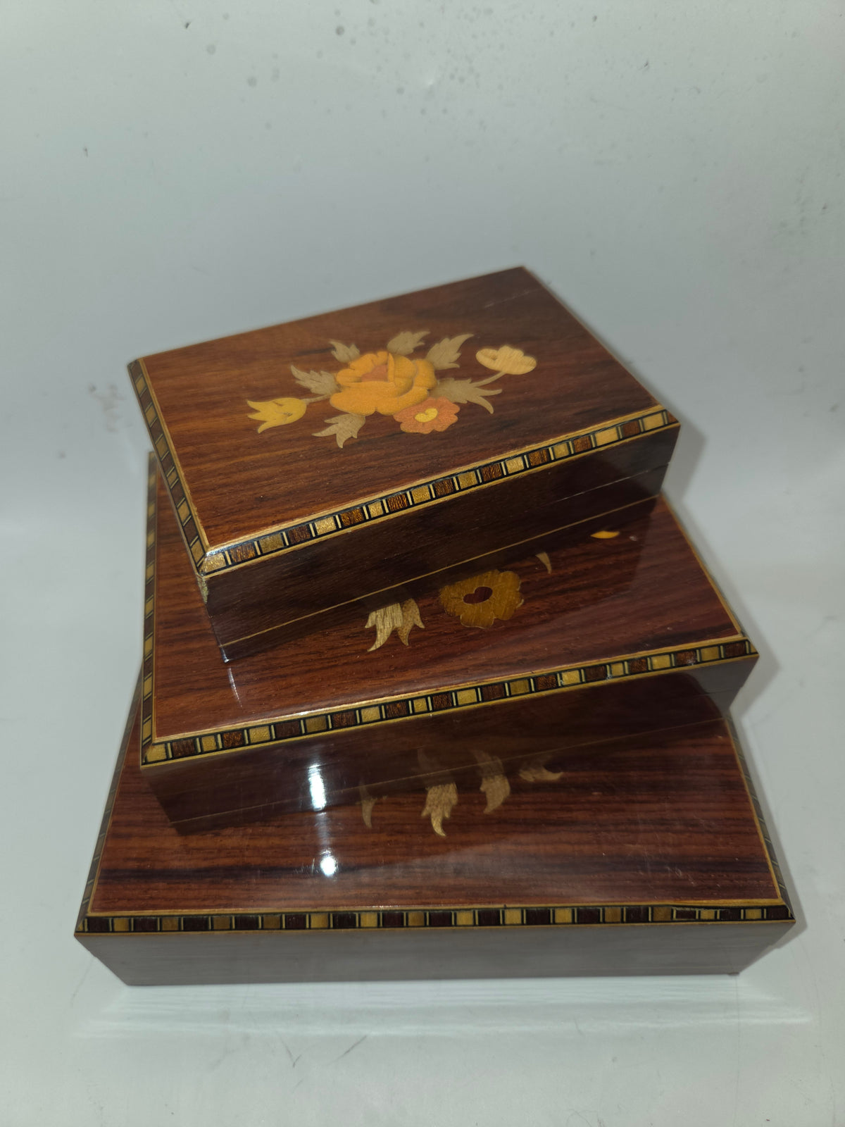 -Italian Marquetry- Vintage Inlaid Wooden Boxes *Set of 3*