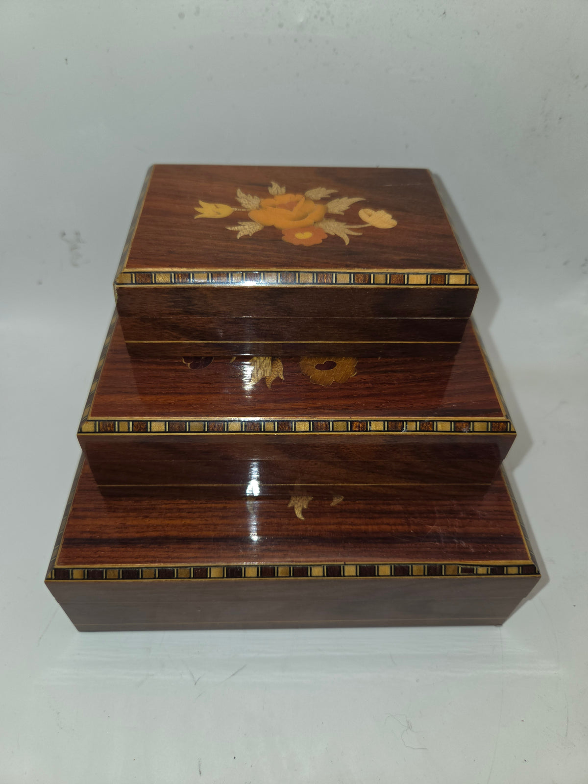 -Italian Marquetry- Vintage Inlaid Wooden Boxes *Set of 3*