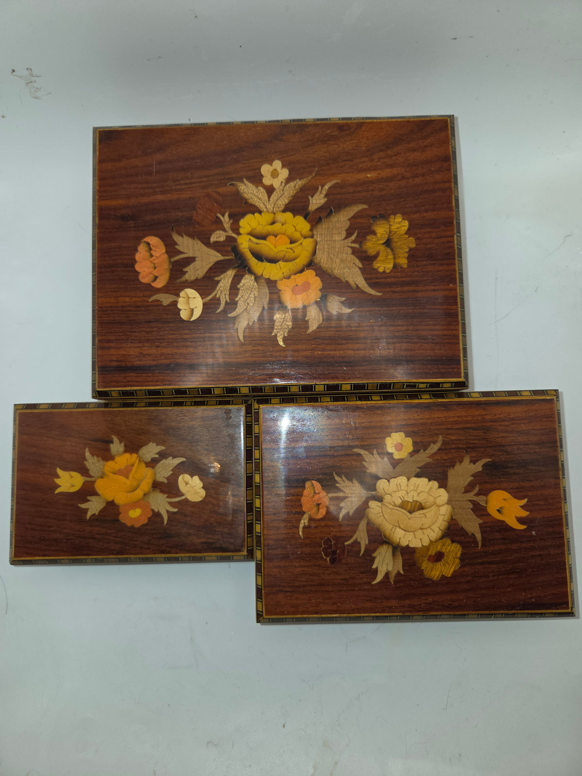-Italian Marquetry- Vintage Inlaid Wooden Boxes *Set of 3*