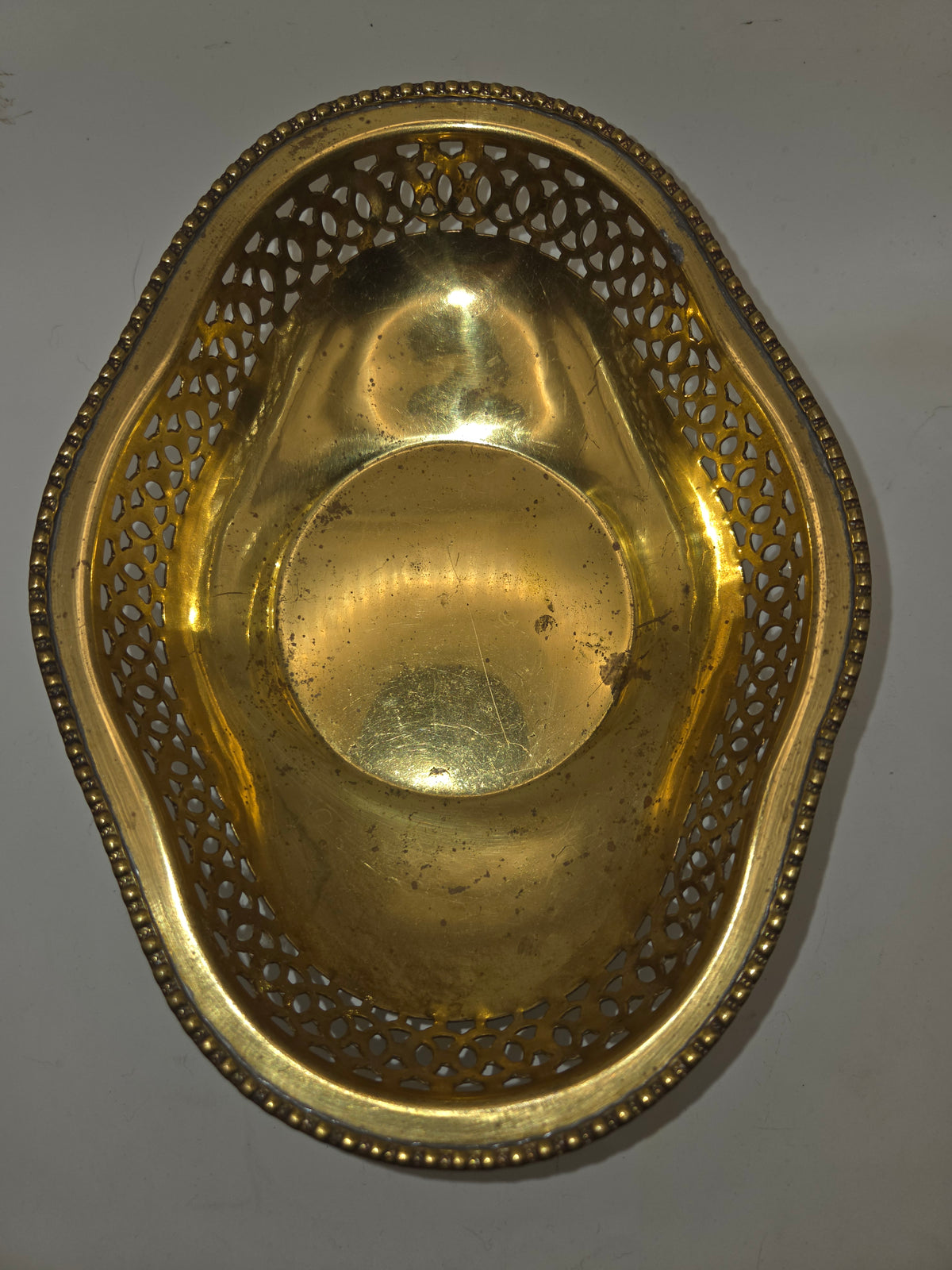 -Vintage- Brass Pierced Lattice Oval Vessel
