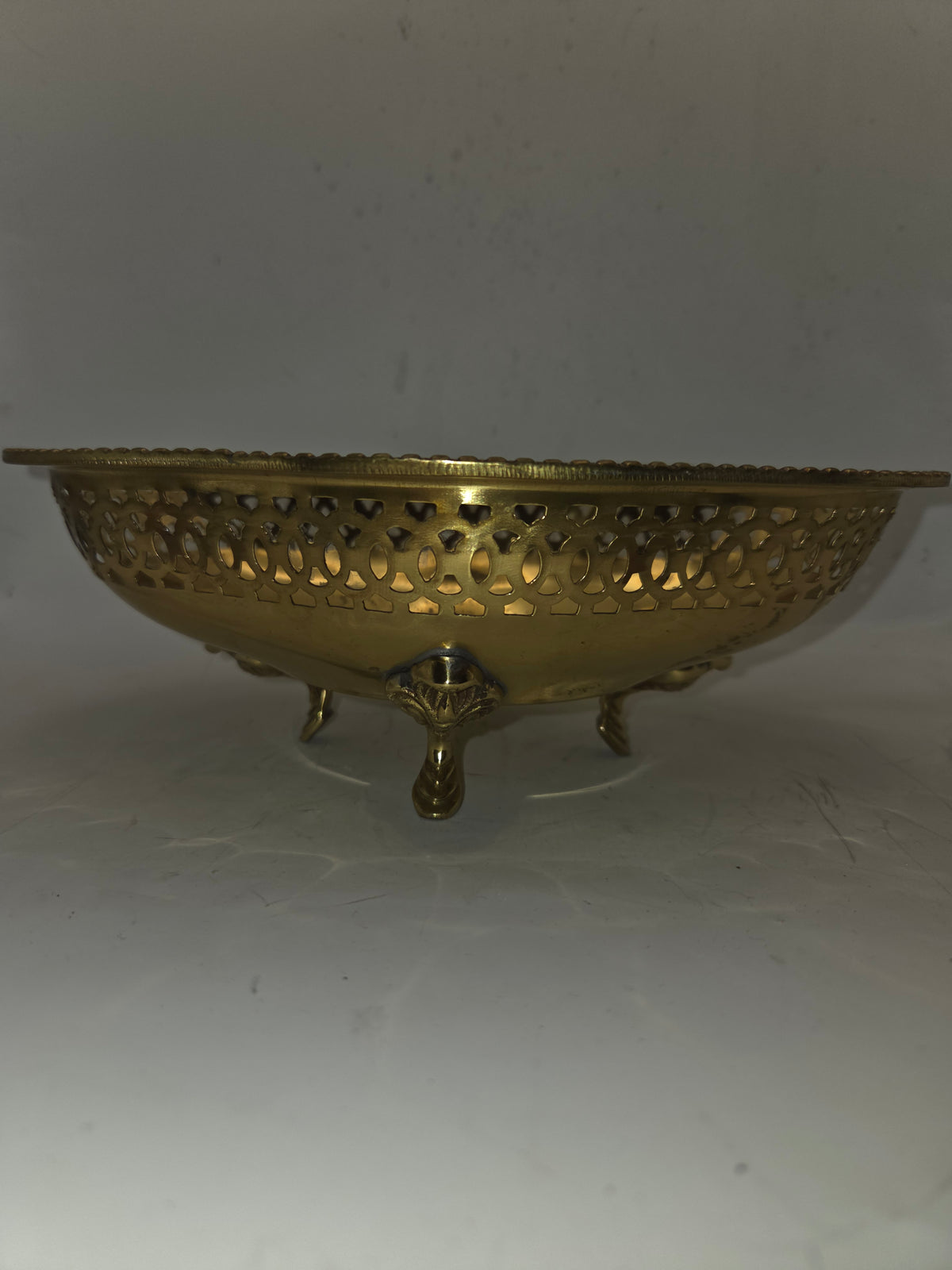 -Vintage- Brass Pierced Lattice Oval Vessel