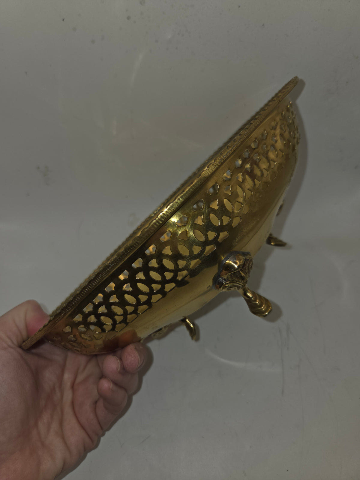 -Vintage- Brass Pierced Lattice Oval Vessel