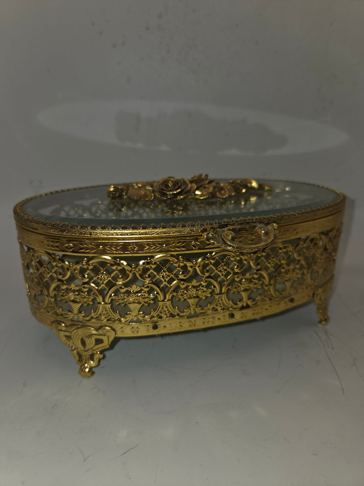 -MCM- Hollywood Regency Gold-Plated Ormolu Jewelry / Trinket Box