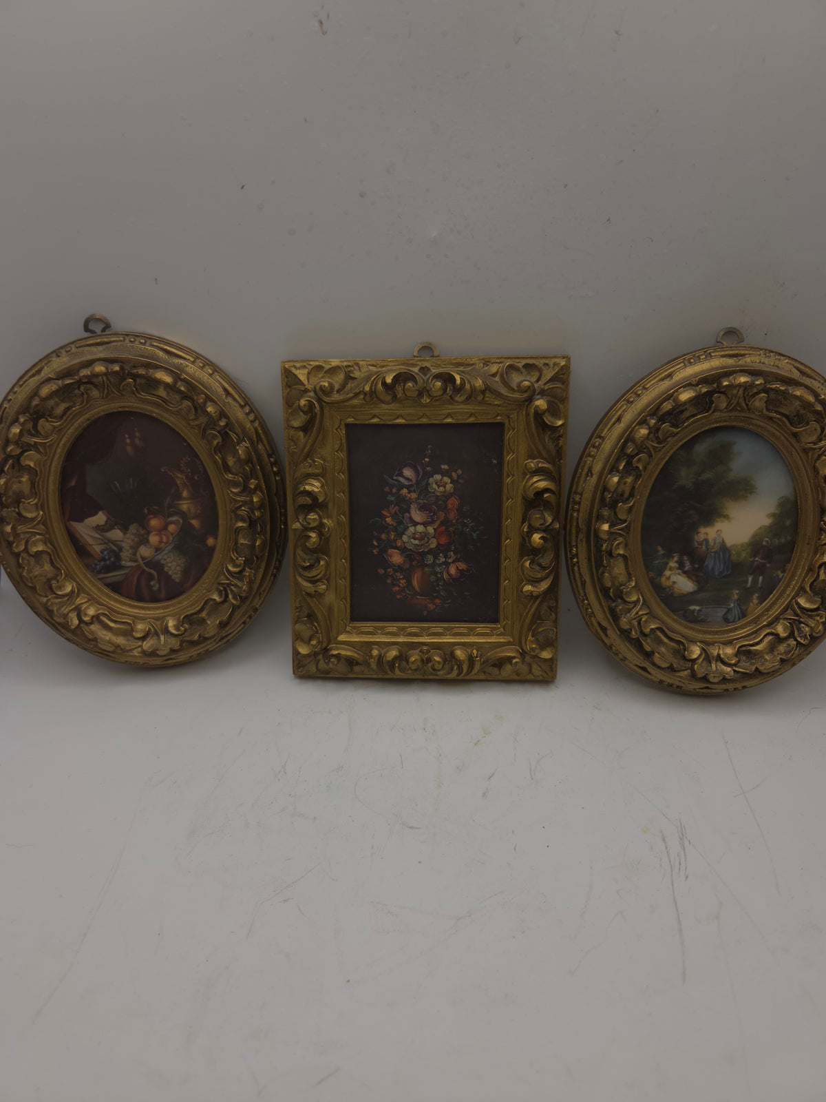 -Vintage- Gilded Wooden Framed Trio of Antique Art Prints