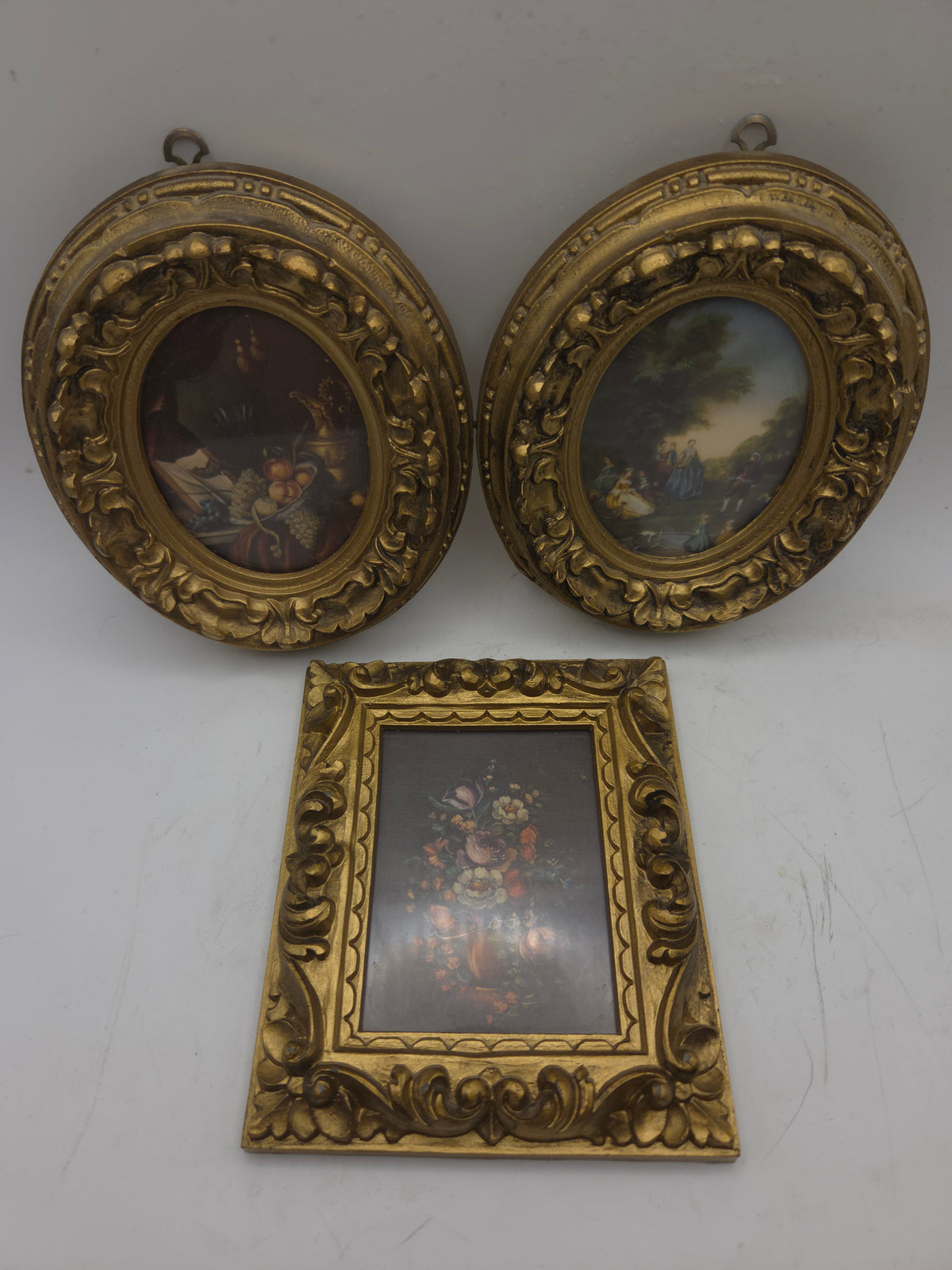 -Vintage- Gilded Wooden Framed Trio of Antique Art Prints