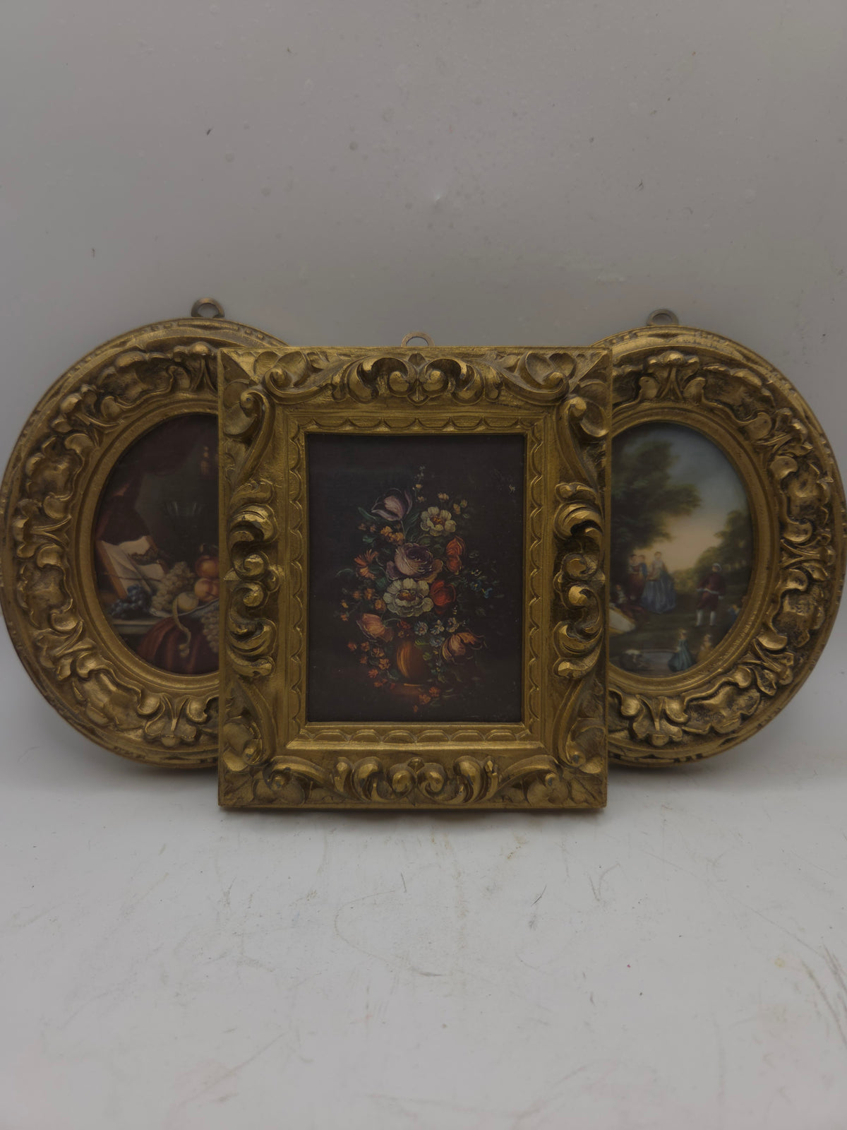 -Vintage- Gilded Wooden Framed Trio of Antique Art Prints