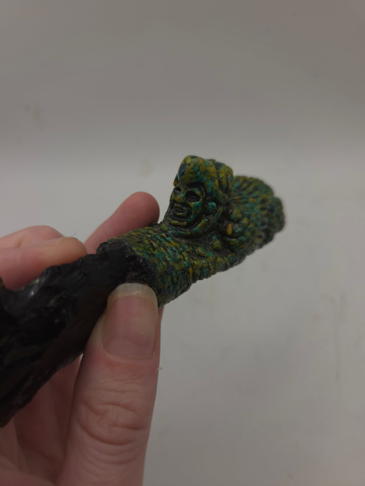 -Vintage- Tourist Aztec Obsidian Blade with Composite Malachite Resin Sculptural Handle