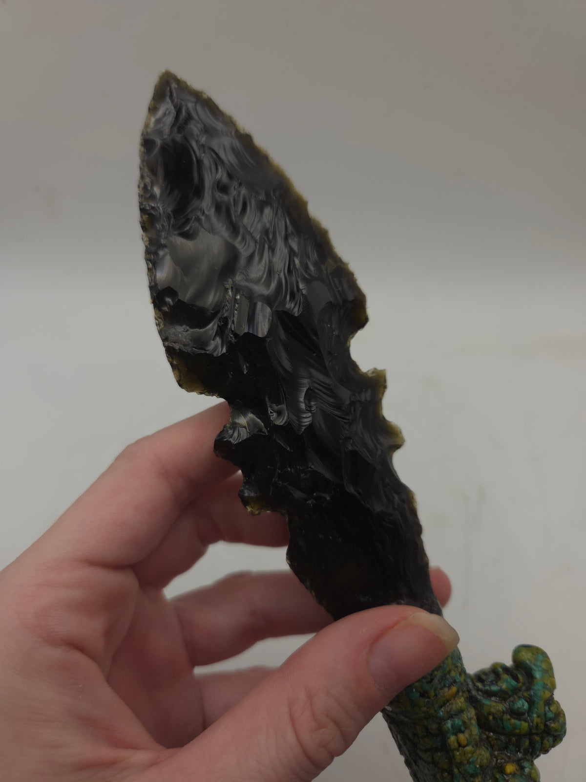 -Vintage- Tourist Aztec Obsidian Blade with Composite Malachite Resin Sculptural Handle