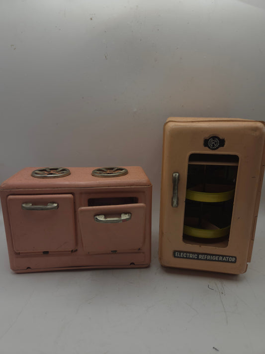 -Vintage- 1960s Tin Japanese Miniature Fridge & Stovetop