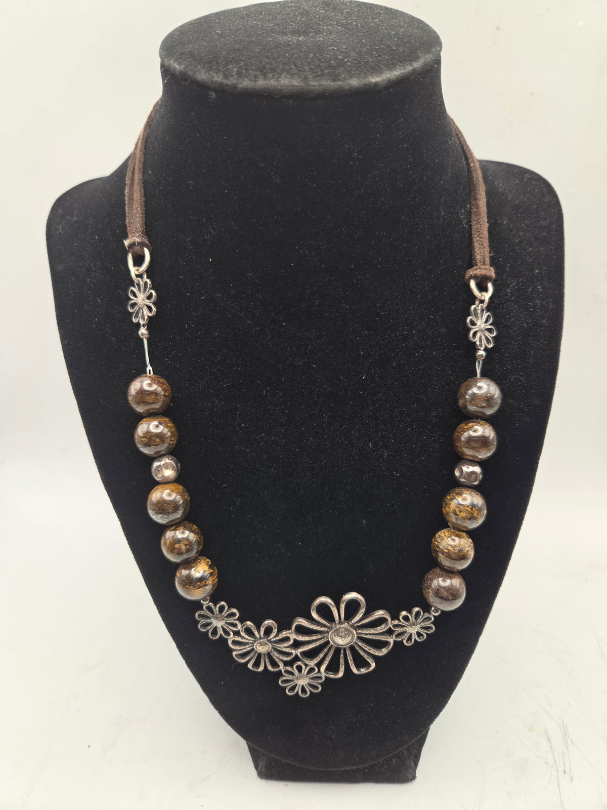 *925* Sterling & Gemstone Taxco Mexican Floral Statement Necklace
