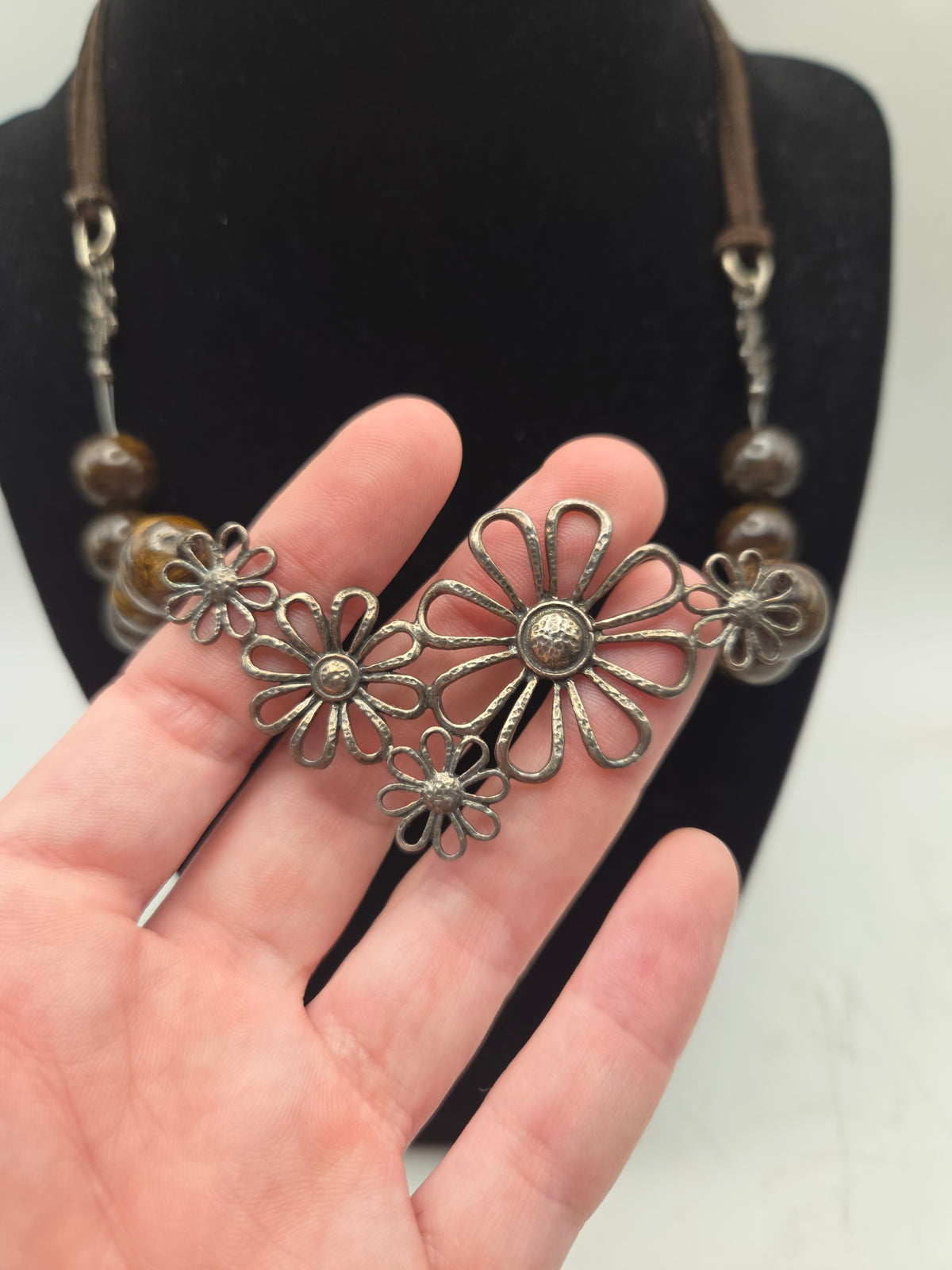 *925* Sterling & Gemstone Taxco Mexican Floral Statement Necklace