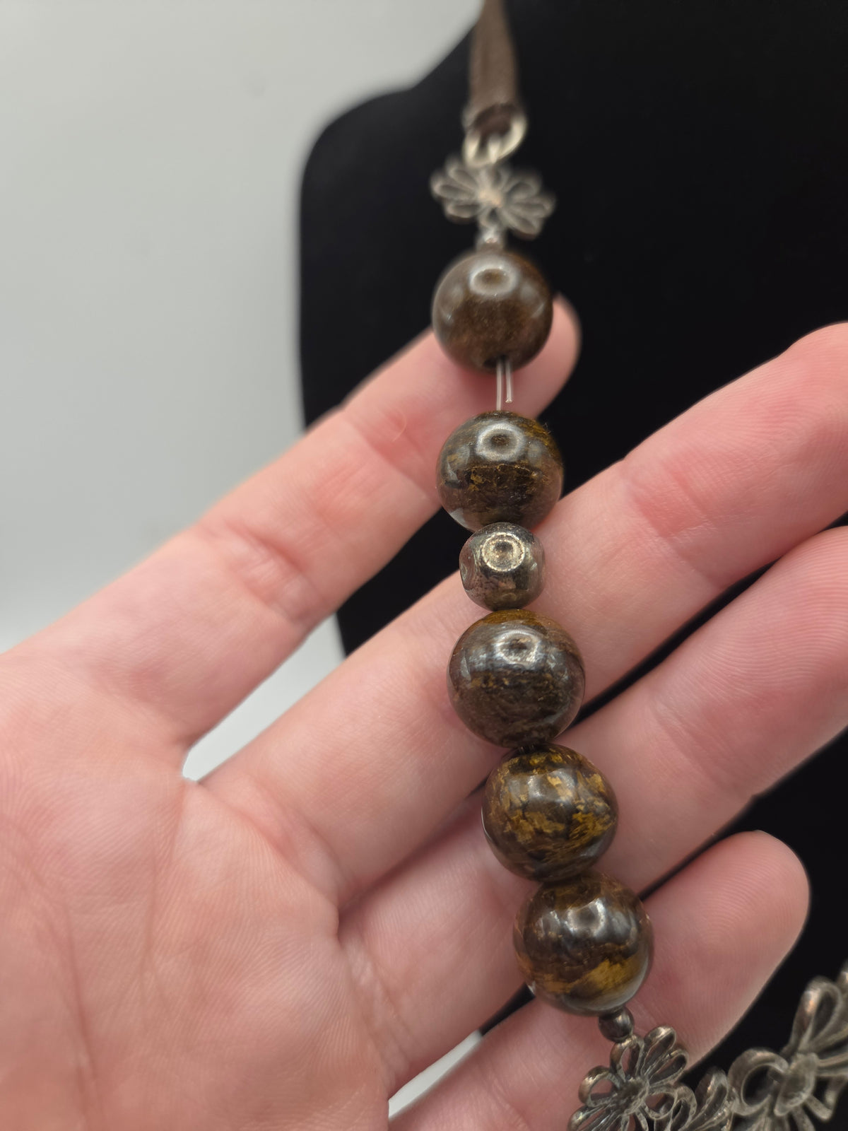 *925* Sterling & Gemstone Taxco Mexican Floral Statement Necklace