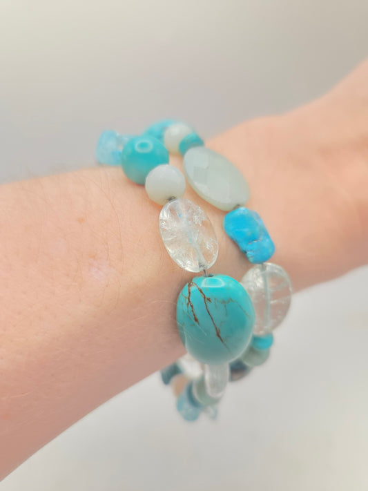*925* Sterling, Turquoise & Gemstone Beaded Bracelet