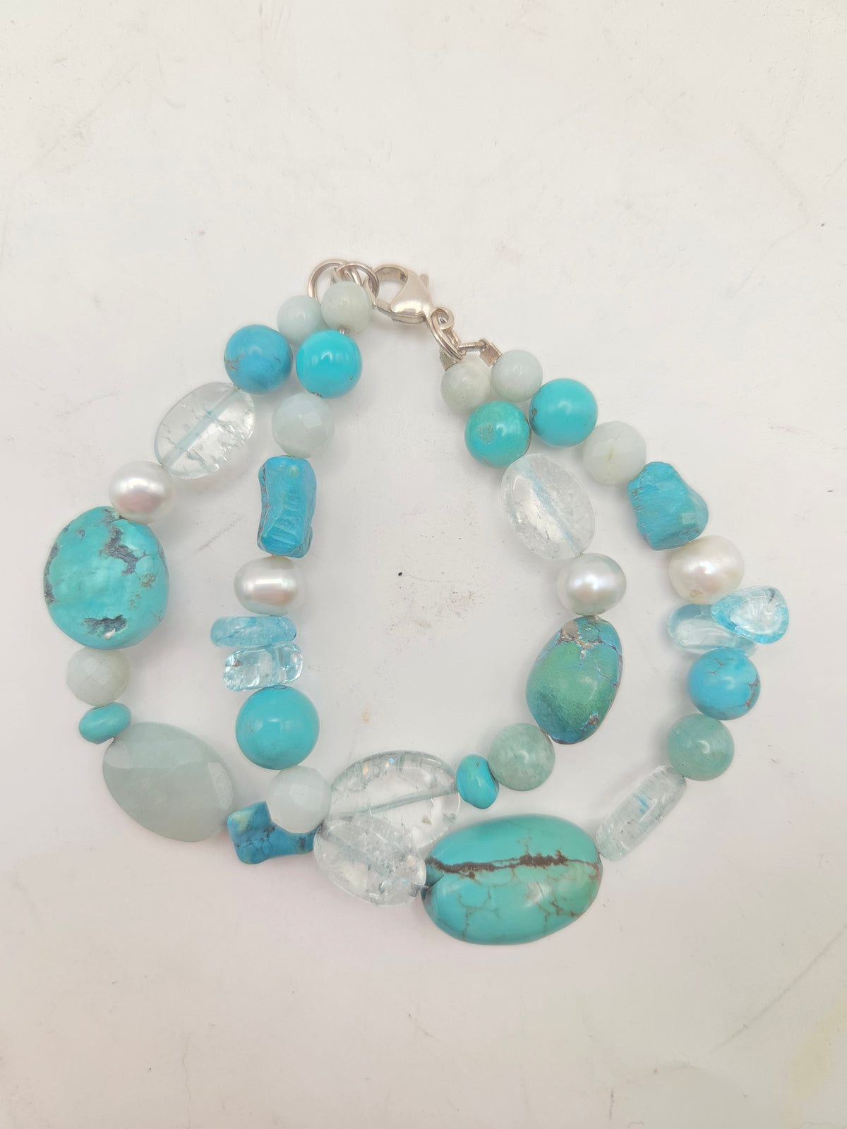 *925* Sterling, Turquoise & Gemstone Beaded Bracelet