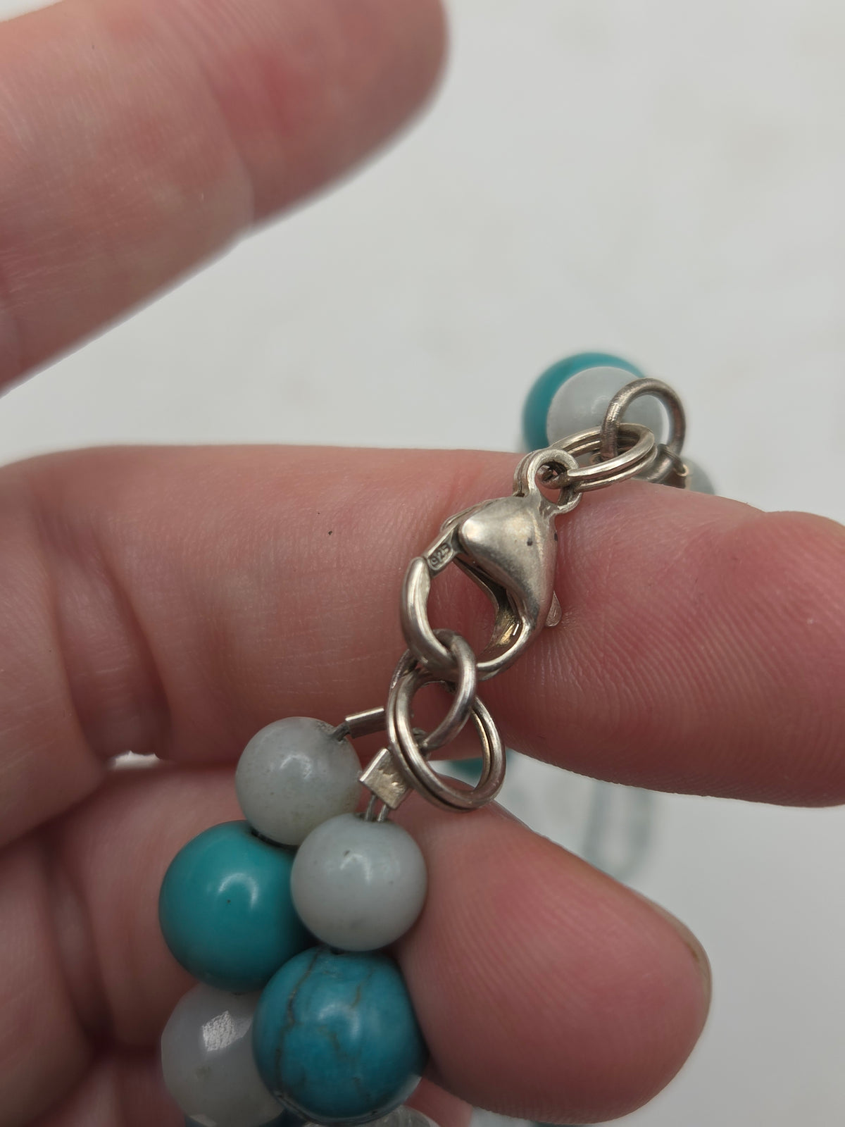 *925* Sterling, Turquoise & Gemstone Beaded Bracelet
