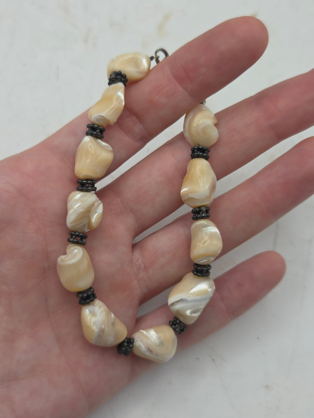 *925* Sterling & Polished Shell Beaded Bracelet