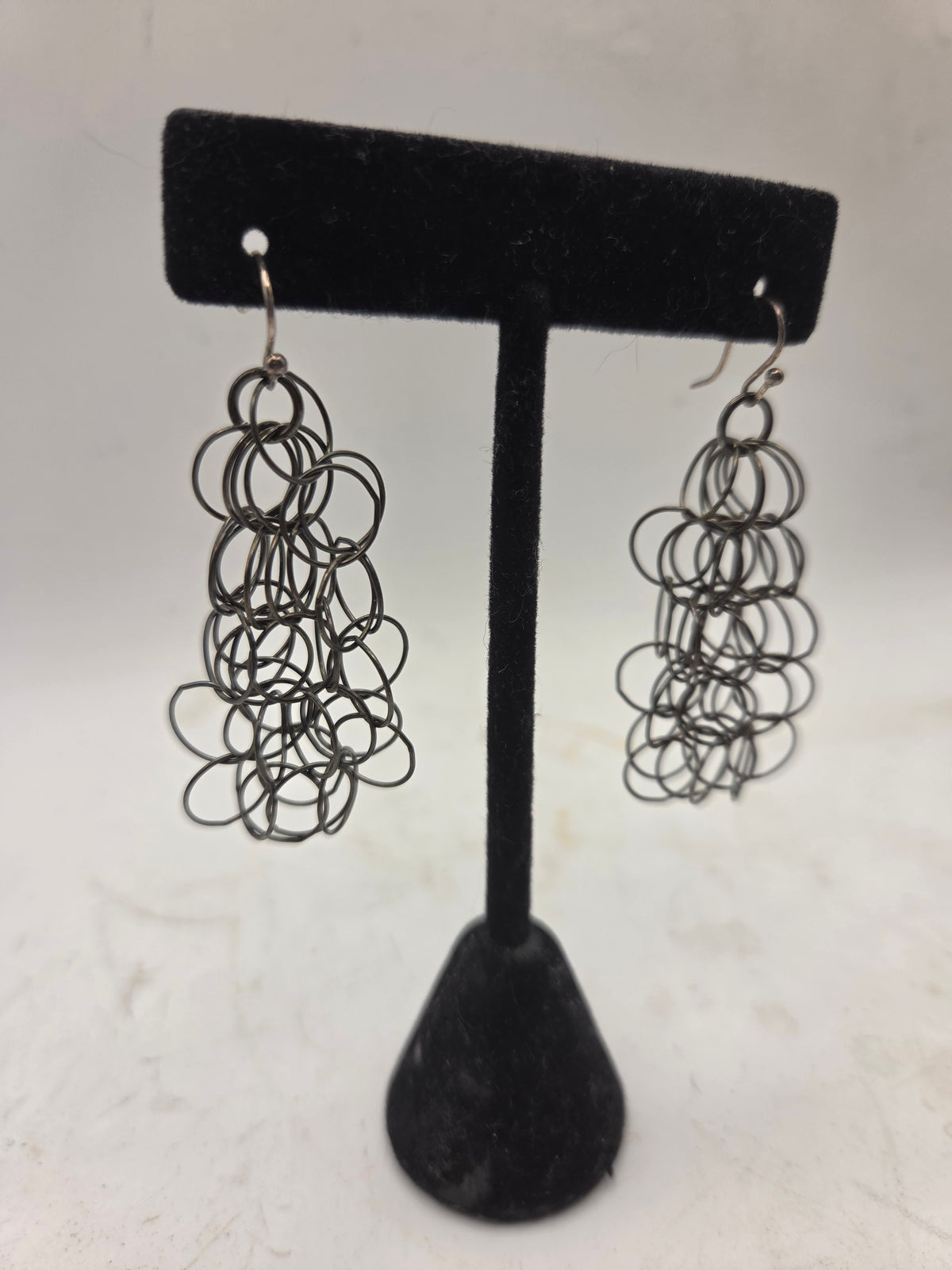 *925* Sterling Modernist Chainmail Dangle Earrings