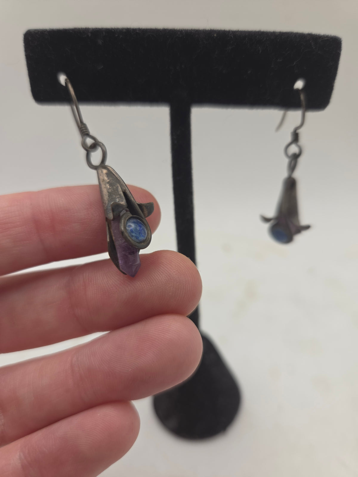 *925* Sterling & Gemstone Floral Figural Dangle Earrings