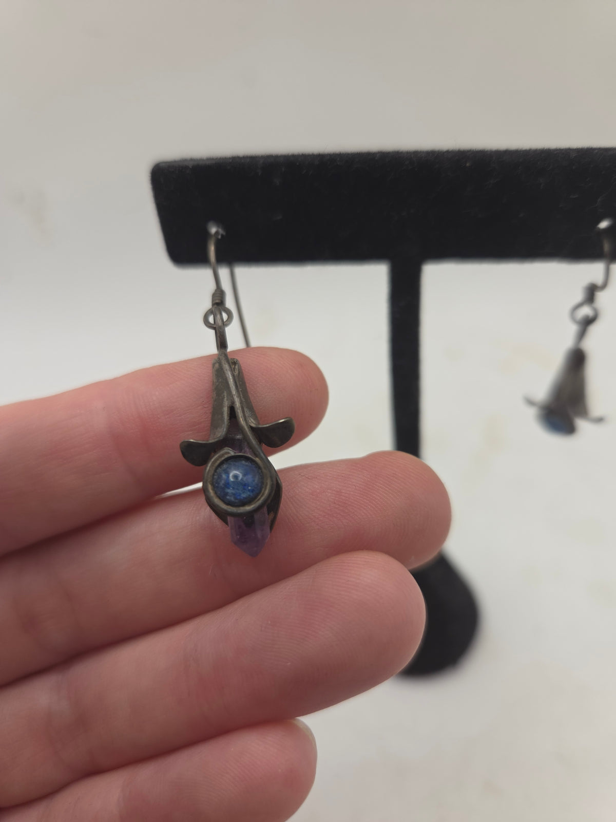 *925* Sterling & Gemstone Floral Figural Dangle Earrings