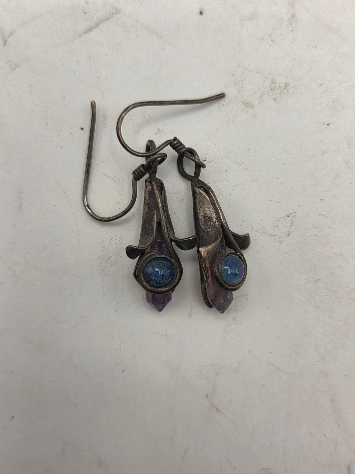 *925* Sterling & Gemstone Floral Figural Dangle Earrings