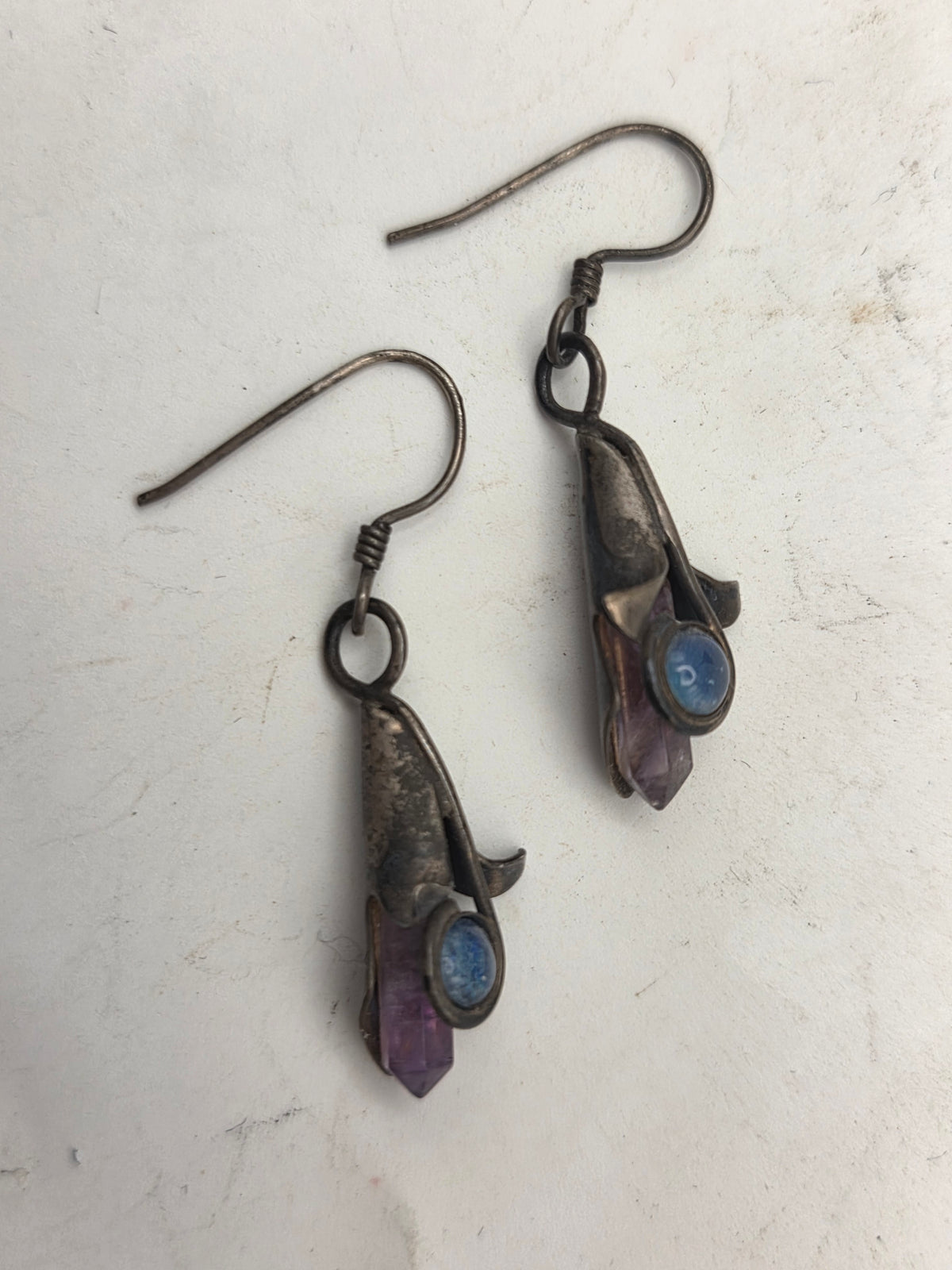 *925* Sterling & Gemstone Floral Figural Dangle Earrings