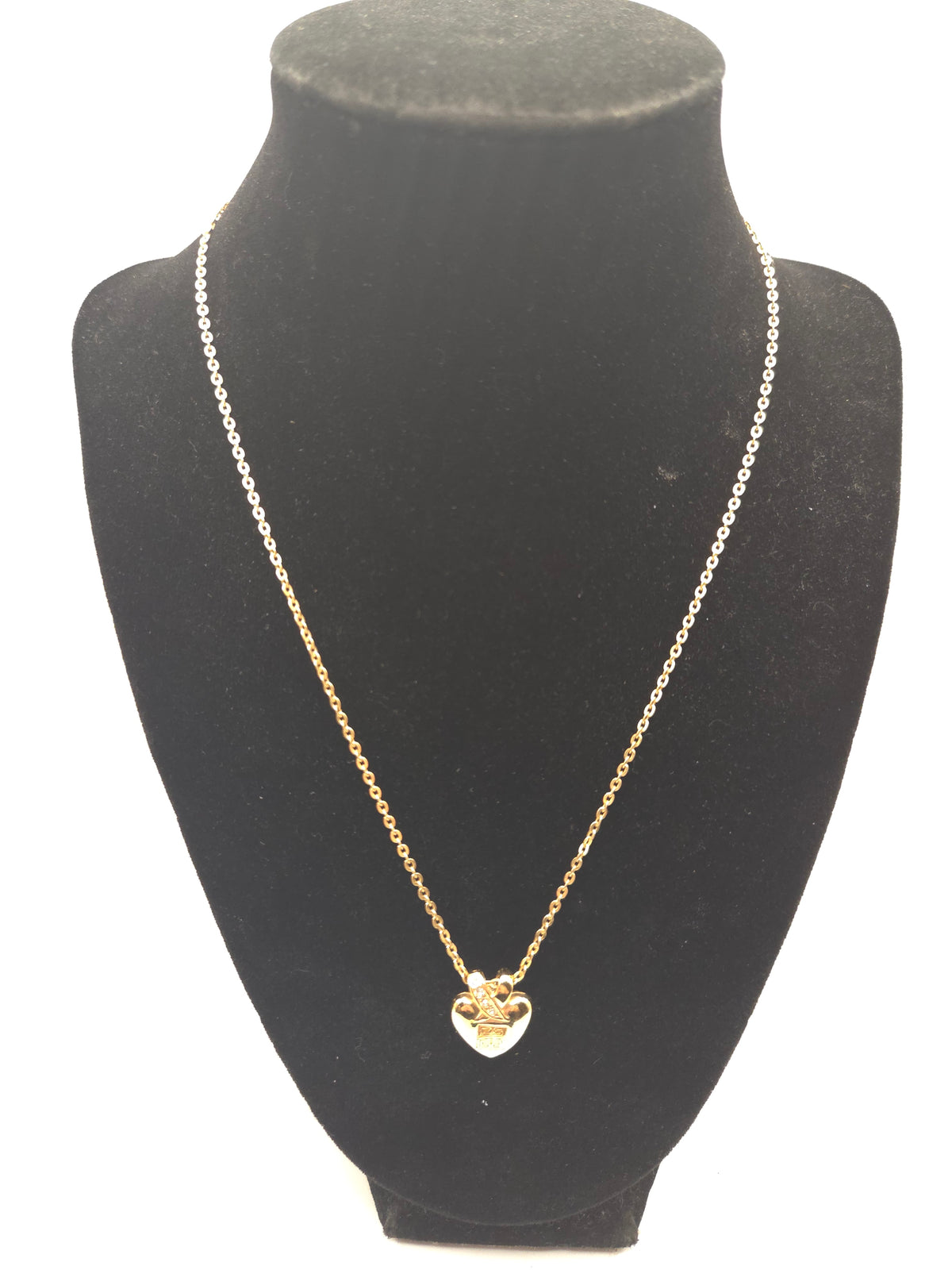 *Givenchy* Vintage Rhinestone Heart Logo Pendant on Gold Chain