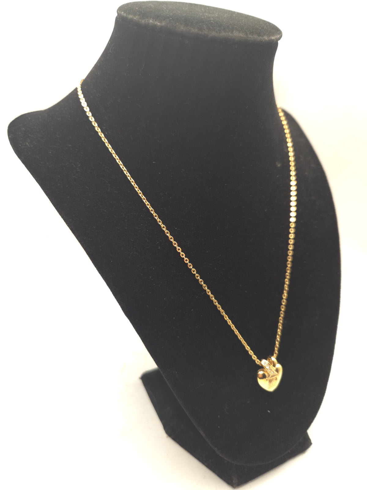 *Givenchy* Vintage Rhinestone Heart Logo Pendant on Gold Chain