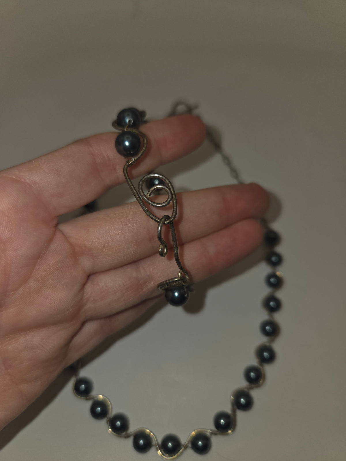 *925* Sterling & Black Pearl Matching Necklace & Bracelet Set