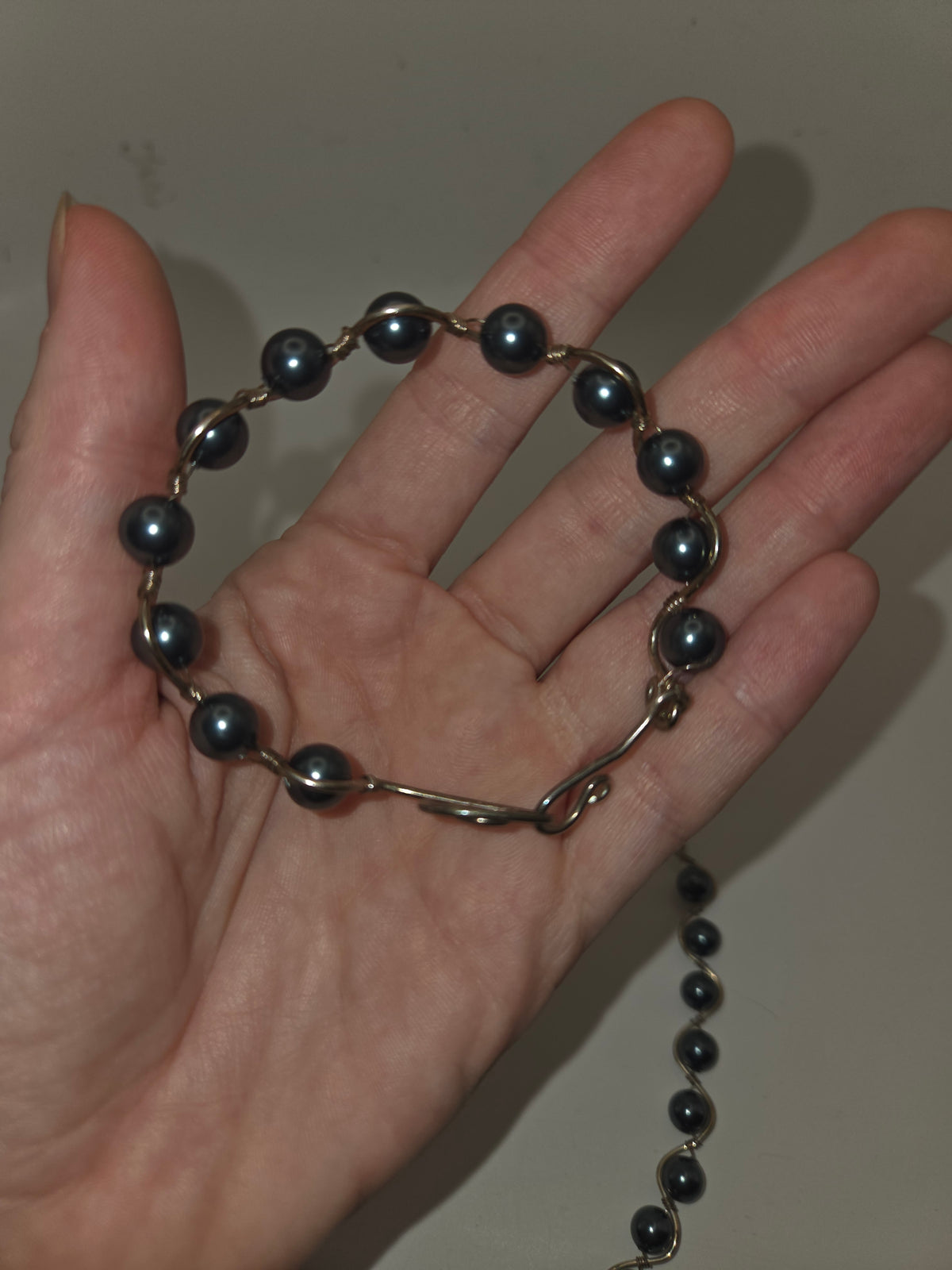 *925* Sterling & Black Pearl Matching Necklace & Bracelet Set