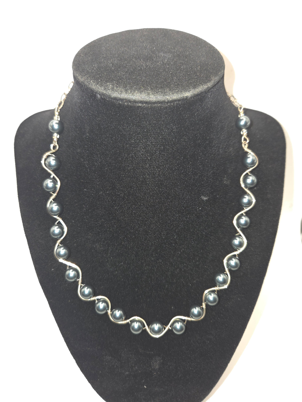 *925* Sterling & Black Pearl Matching Necklace & Bracelet Set